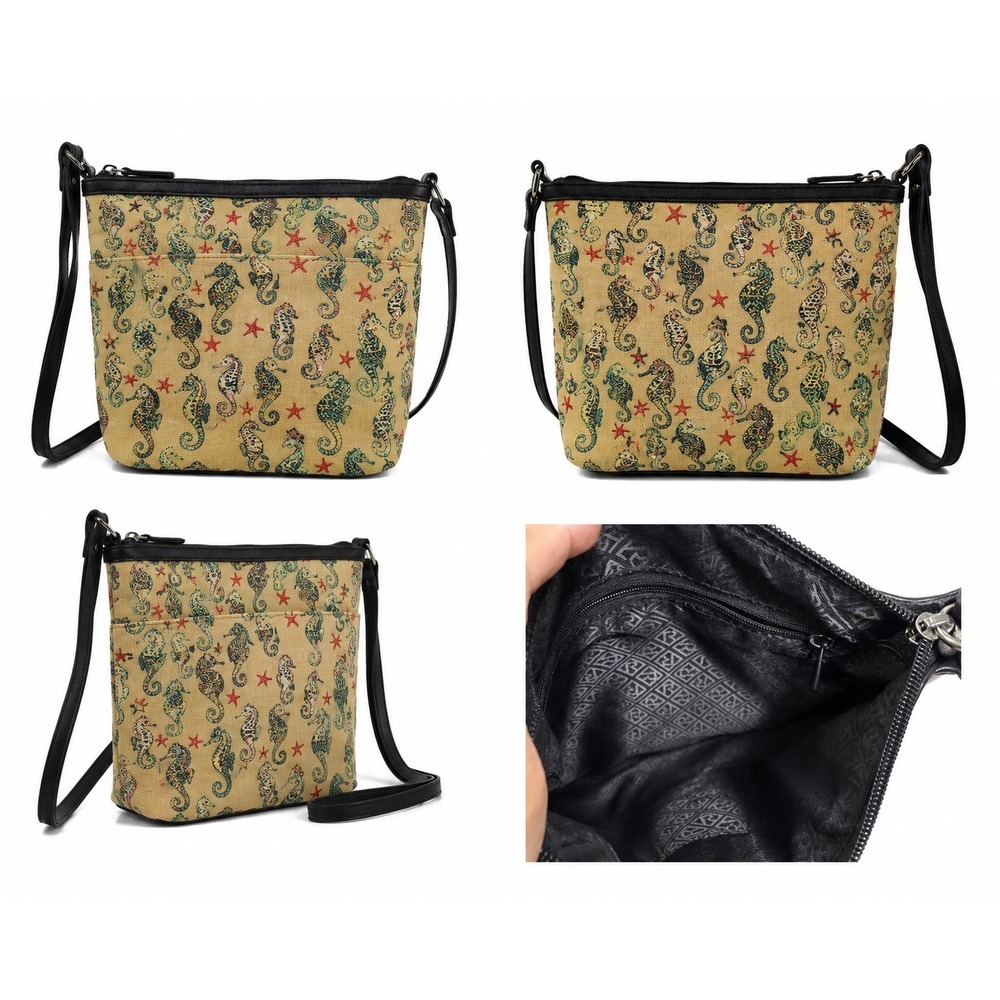 Seahorse Crossbody Bag Coastal Beach Canvas Purse Adjustable Strap